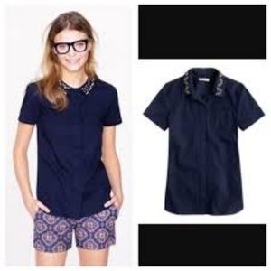 JCREW COLLECTION JEWELED COLLAR BUTTON DOWN NAVY 8